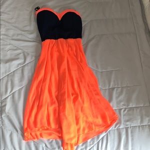 Strapless salmon colored dress